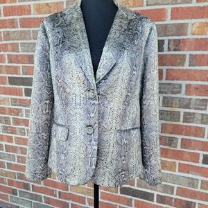 Chicos Metallic Jacquard Snakeskin Print  Women's Lined Blazer Size 1 M